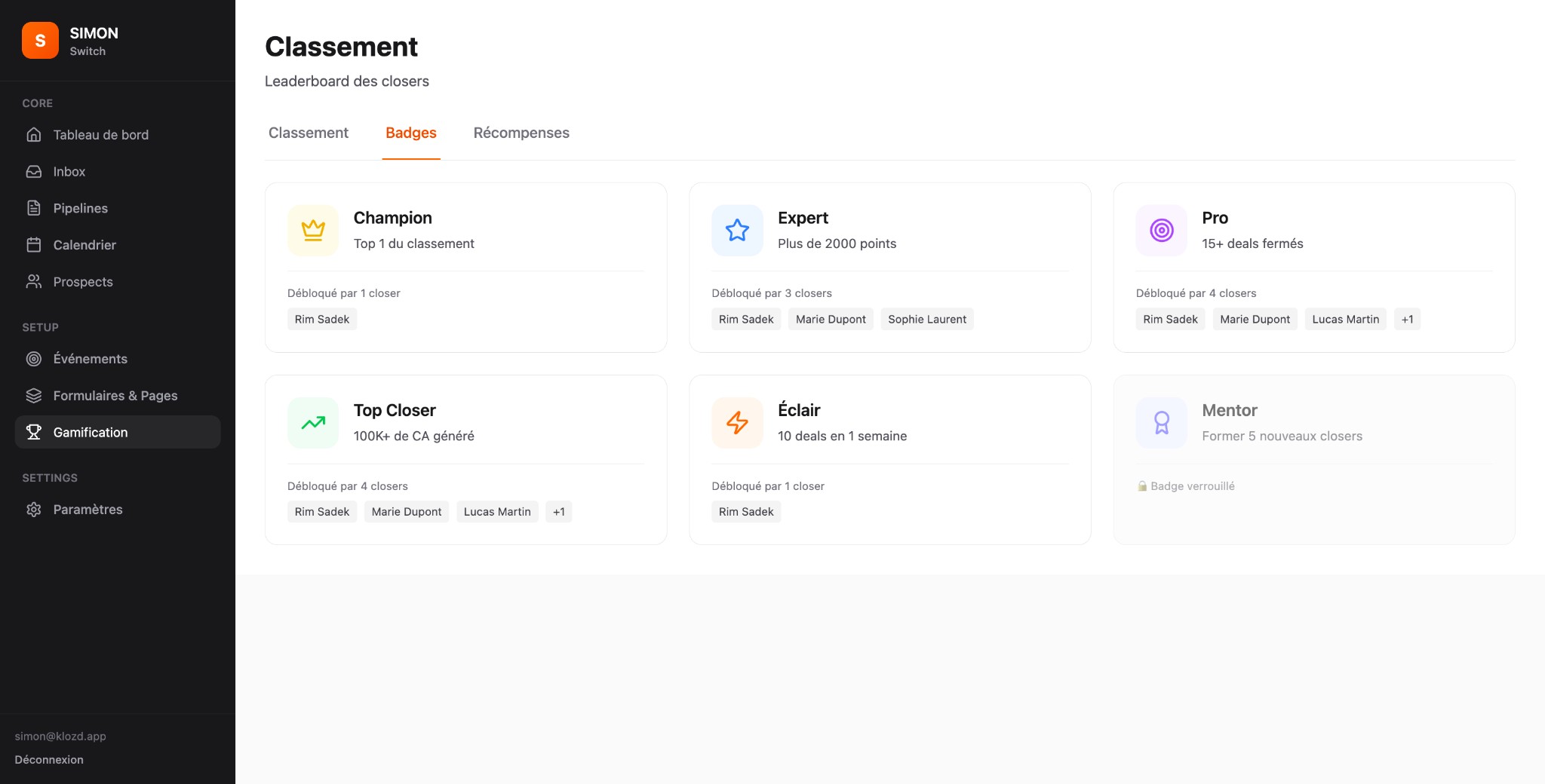 KLOZD Team Gamification